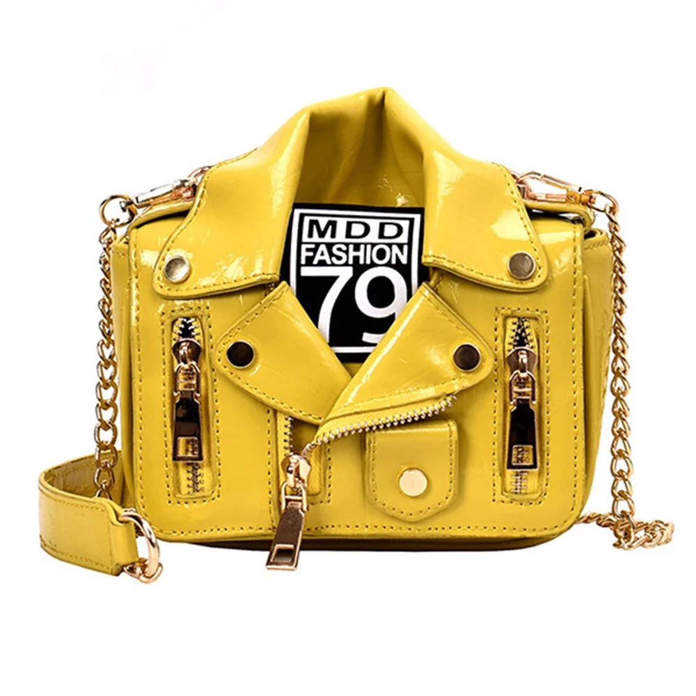 Cool PU Leather Jacket Shape Women Crossbody Shoulder Bag with Chain Strap - Yellow - 1