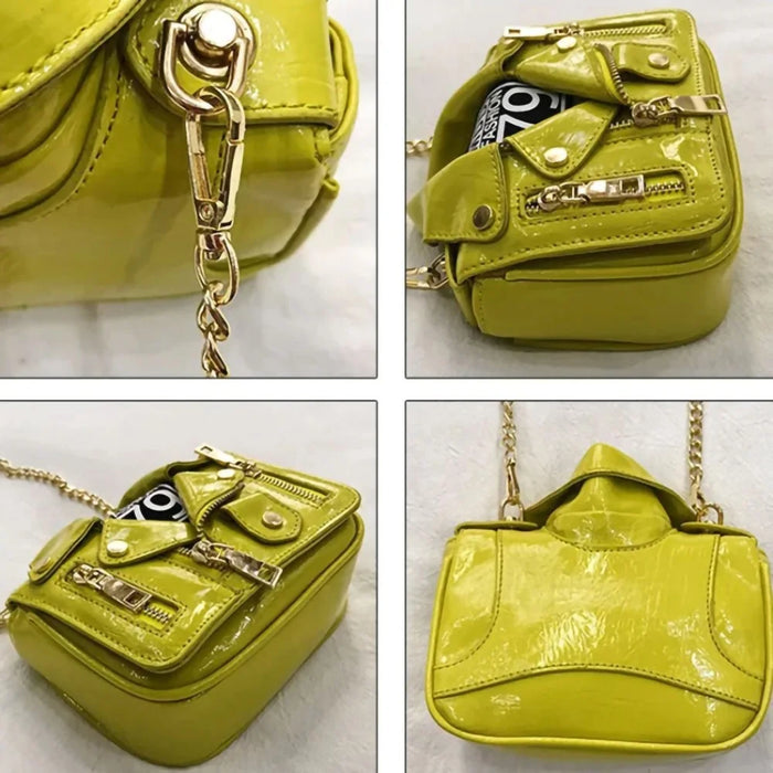 Cool PU Leather Jacket Shape Women Crossbody Shoulder Bag with Chain Strap - Yellow - 2