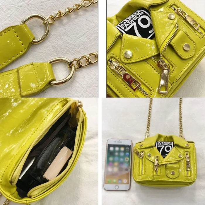 Cool PU Leather Jacket Shape Women Crossbody Shoulder Bag with Chain Strap - Yellow - 3