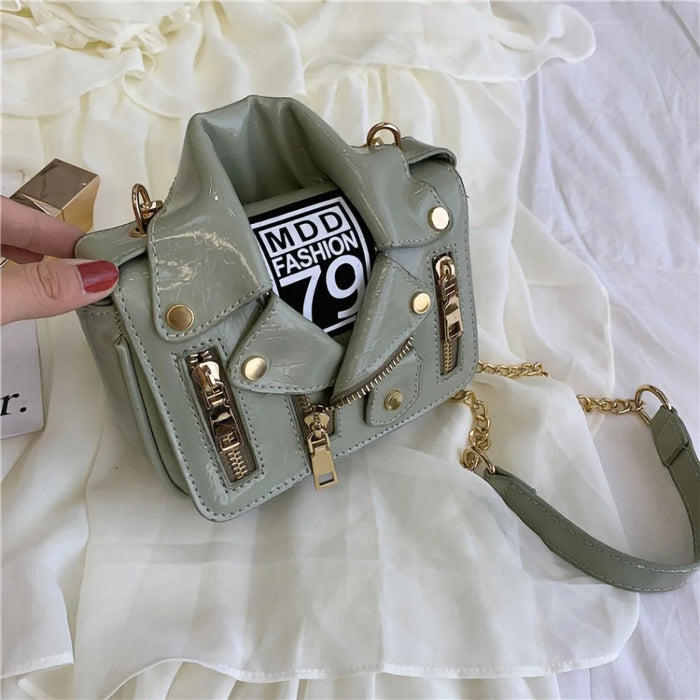 Cool PU Leather Jacket Shape Women Crossbody Shoulder Bag with Chain Strap - Yellow - 4