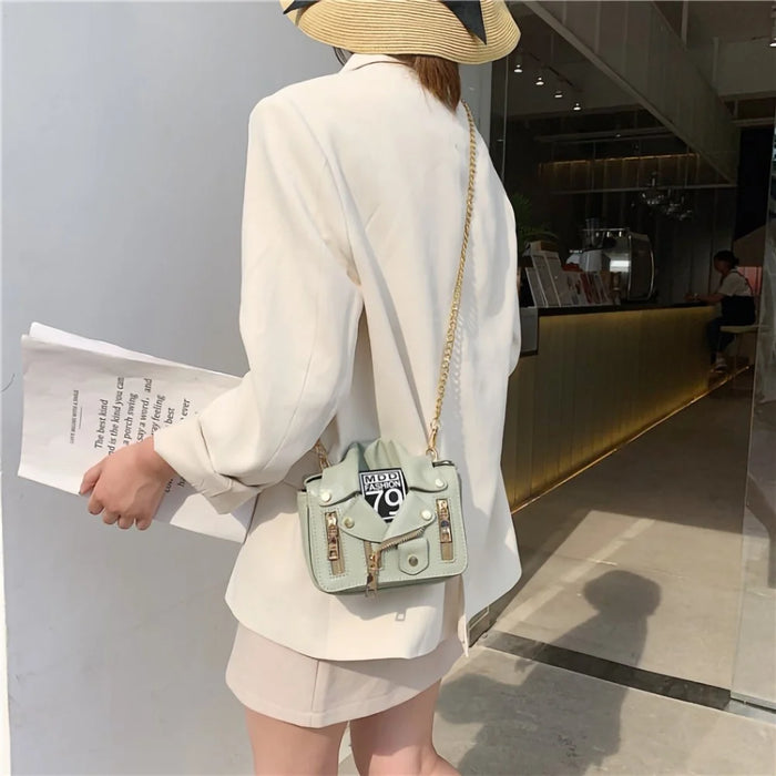 Cool PU Leather Jacket Shape Women Crossbody Shoulder Bag with Chain Strap - Yellow - 7