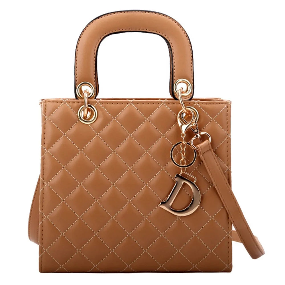 BJ-2198 Women's Shopping Handbag Tote Retro Stitching Line Leather Crossbody Shoulder Bag - Dark Brown - 1