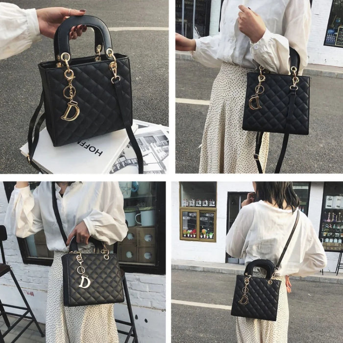 BJ-2198 Women's Shopping Handbag Tote Retro Stitching Line Leather Crossbody Shoulder Bag - Dark Brown - 4