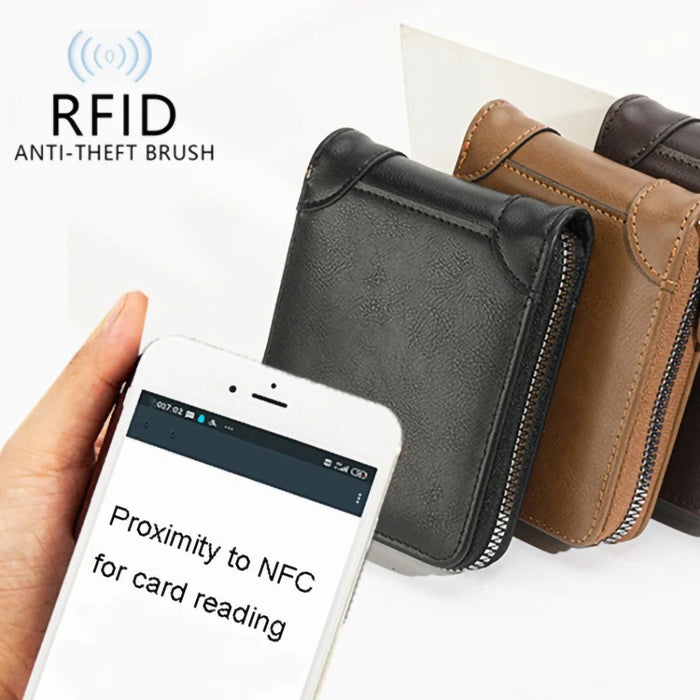 270 Boy's Purse RFID Blocking Men's Wallet PU Leather Clutch Hand Bag Card Holder Billfold - Black - 7