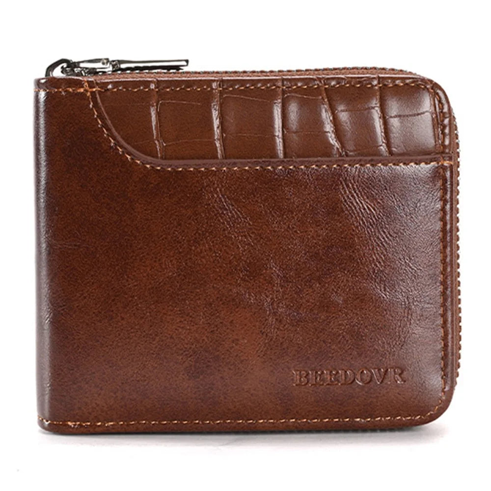 3868 Men's RFID Blocking Wallet Zipper PU Leather Card Pouch Coin Purse Bag Billfold - Brown - 1