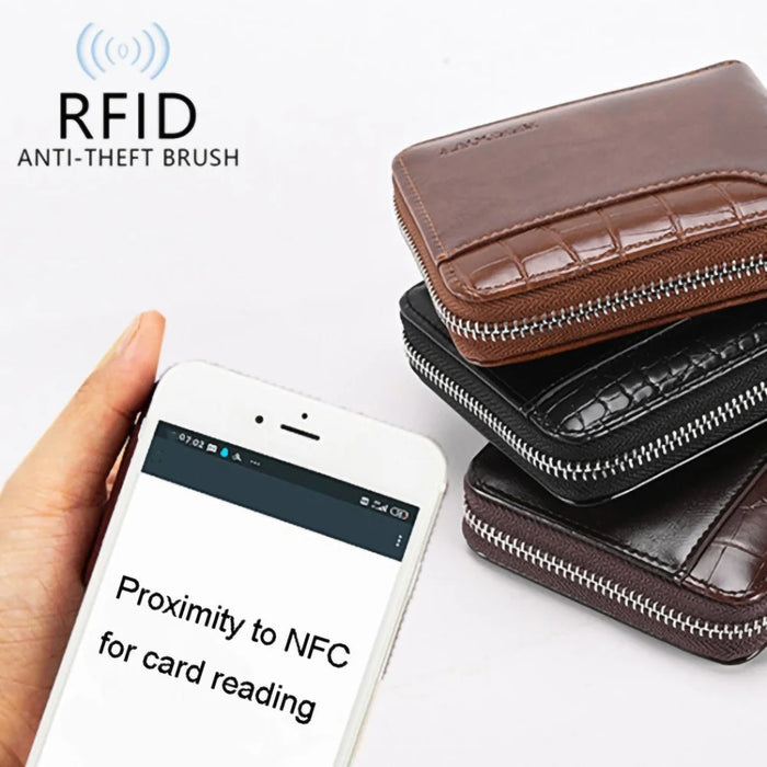3868 Men's RFID Blocking Wallet Zipper PU Leather Card Pouch Coin Purse Bag Billfold - Brown - 2