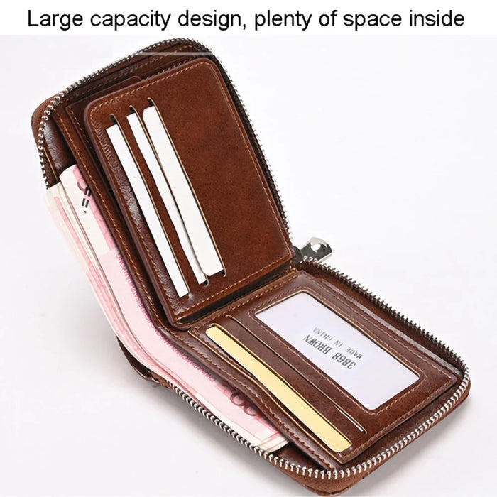 3868 Men's RFID Blocking Wallet Zipper PU Leather Card Pouch Coin Purse Bag Billfold - Brown - 4