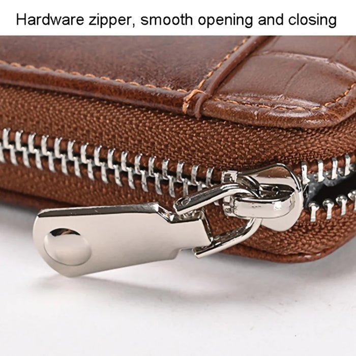 3868 Men's RFID Blocking Wallet Zipper PU Leather Card Pouch Coin Purse Bag Billfold - Brown - 5