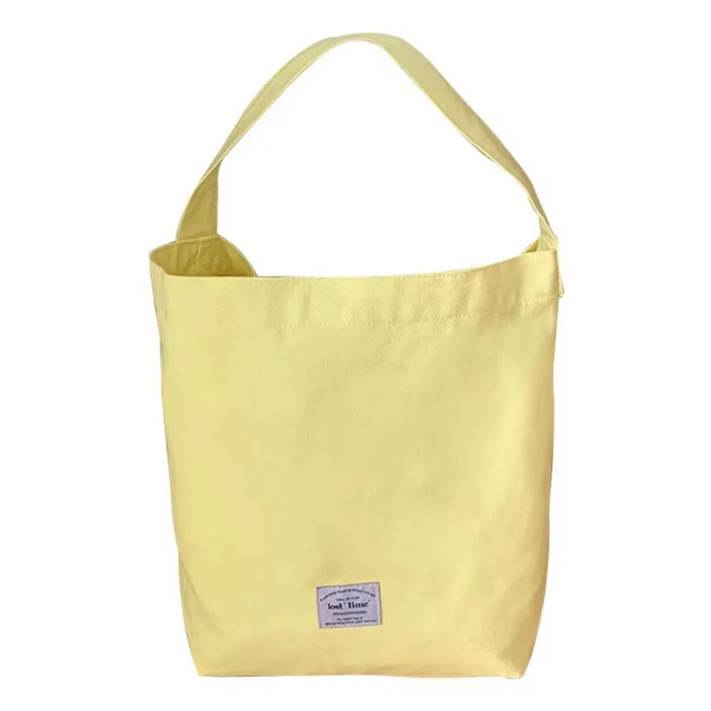 Candy Color Women Canvas Single Shoulder Bag Lightweight Shopping Bag - Yellow - 1