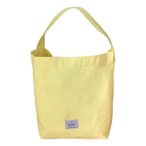 Candy Color Women Canvas Single Shoulder Bag Lightweight Shopping Bag - Yellow - 1