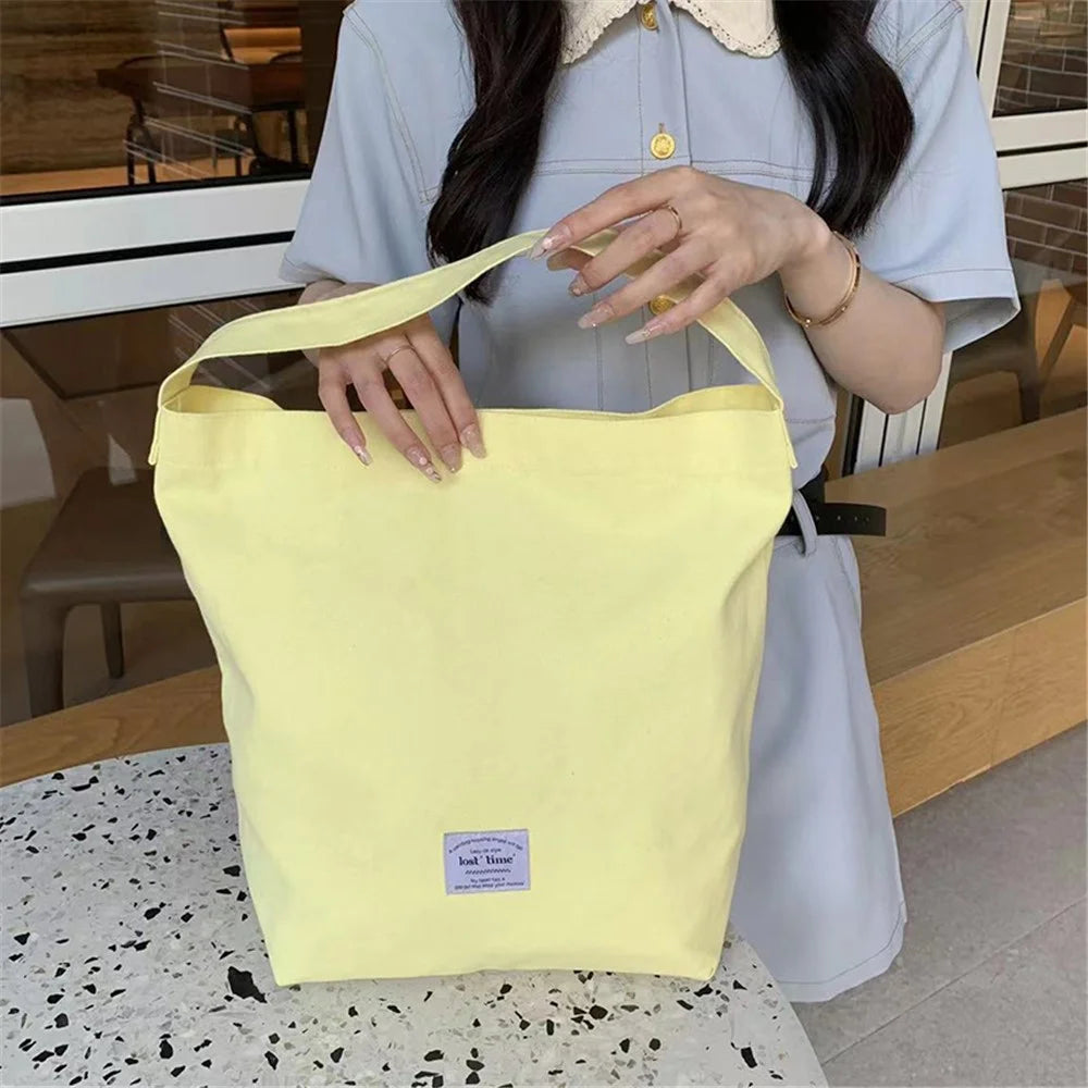 Candy Color Women Canvas Single Shoulder Bag Lightweight Shopping Bag - Yellow - 3