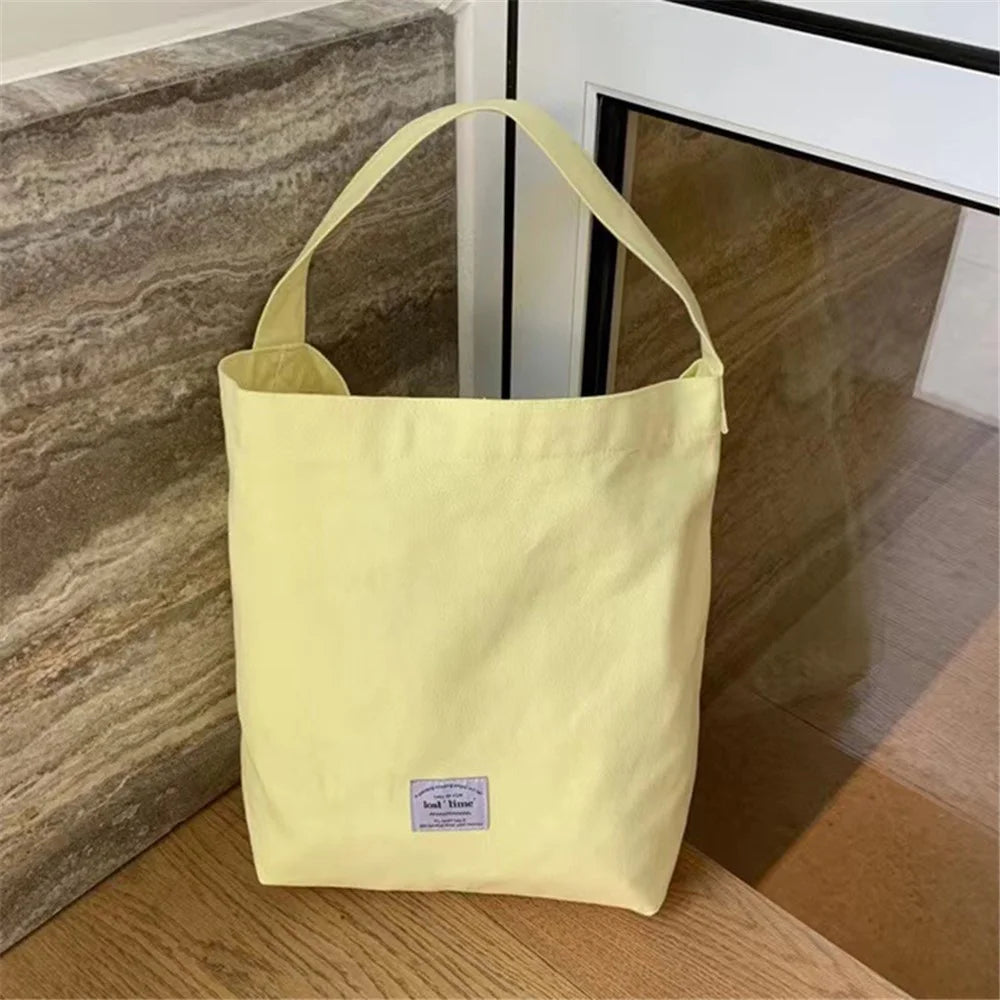 Candy Color Women Canvas Single Shoulder Bag Lightweight Shopping Bag - Yellow - 4