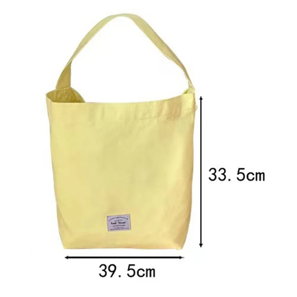 Candy Color Women Canvas Single Shoulder Bag Lightweight Shopping Bag - Yellow - 6