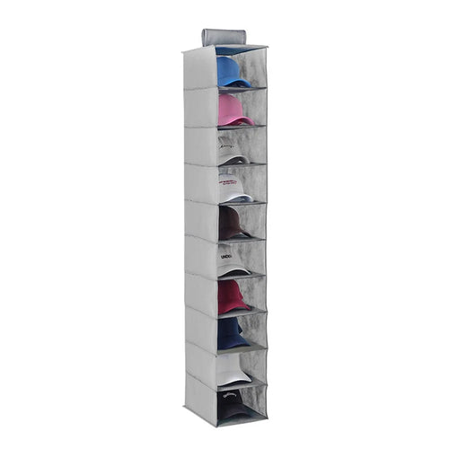 MOHO & HOME 6312 Non-woven 10 Layer Hat Storage Hanging Bag Wardrobe Shoes Hanging Organizer, 23*30*150cm - Grey - 1