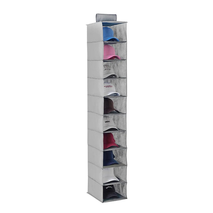 MOHO & HOME 6312 Non-woven 10 Layer Hat Storage Hanging Bag Wardrobe Shoes Hanging Organizer, 23*30*150cm - Grey - 1