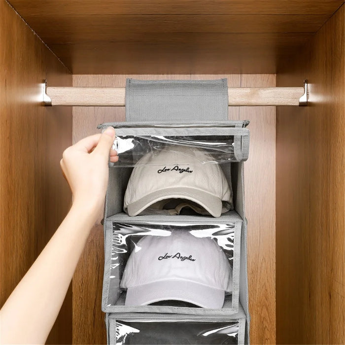 MOHO & HOME 6312 Clear Lid Design 10 Layer Hat Storage Bag Non-woven Wardrobe Hanging Organizer, 23*30*150cm - Grey - 7