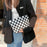 TZ Checkered Canvas Cosmetic Storage Bag Large Capacity Makeup Pouch Pen Coin Purse Handbag - Black / White - 2