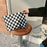 TZ Checkered Canvas Cosmetic Storage Bag Large Capacity Makeup Pouch Pen Coin Purse Handbag - Black / White - 3