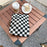TZ Checkered Canvas Cosmetic Storage Bag Large Capacity Makeup Pouch Pen Coin Purse Handbag - Black / White - 5