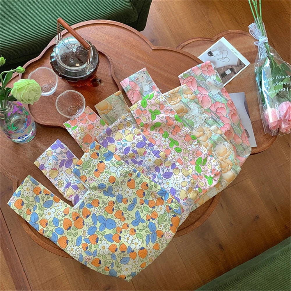 Cute Strawberry / Rabbit Pattern Cotton Linen Small Coin Purse Wrist Knot Tote Bag for Ladies Girls - Blue Leaf+Orange Strawberry - 5