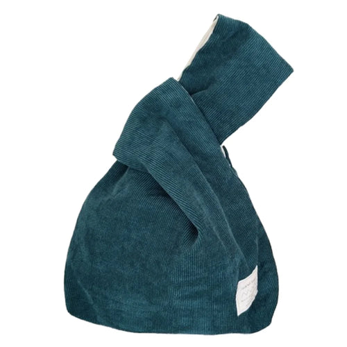 Autumn Winter Lightweight Corduroy Wrist Knot Tote Bag Small Coin Purse for Ladies Girls - Blackish Green - 1
