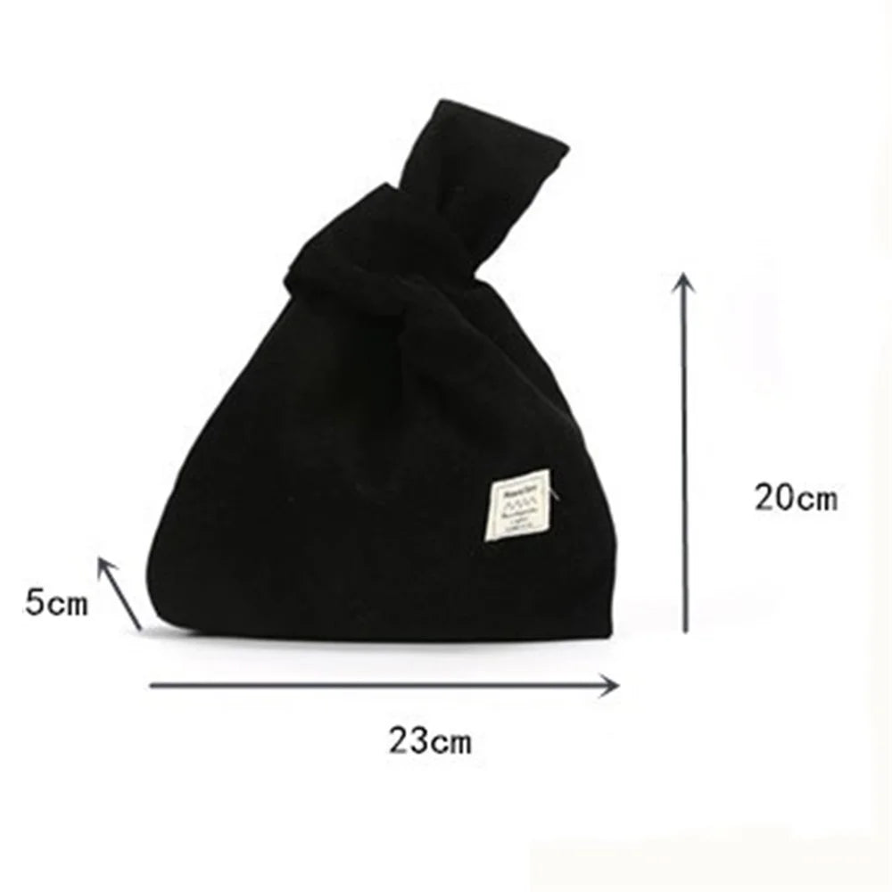 Autumn Winter Lightweight Corduroy Wrist Knot Tote Bag Small Coin Purse for Ladies Girls - Blackish Green - 5