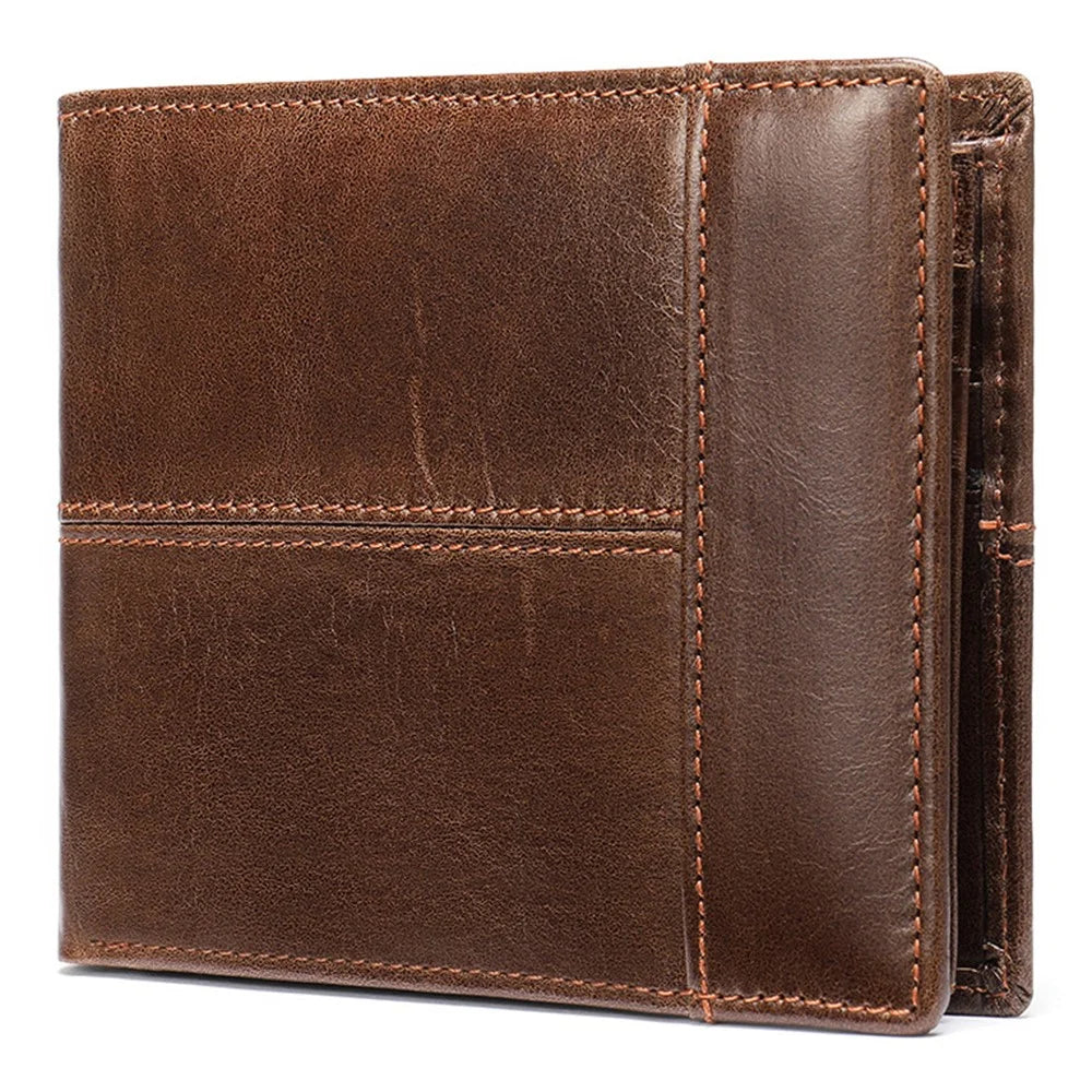 RFID Blocking Men's Wallet Top-Layer Cowhide Leather Clutch Purse Hand Bag Card Holder Billfold - Dark Brown - 1