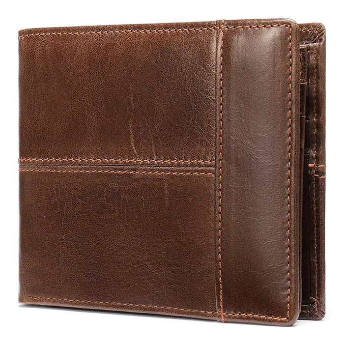RFID Blocking Men's Wallet Top-Layer Cowhide Leather Clutch Purse Hand Bag Card Holder Billfold - Dark Brown - 1