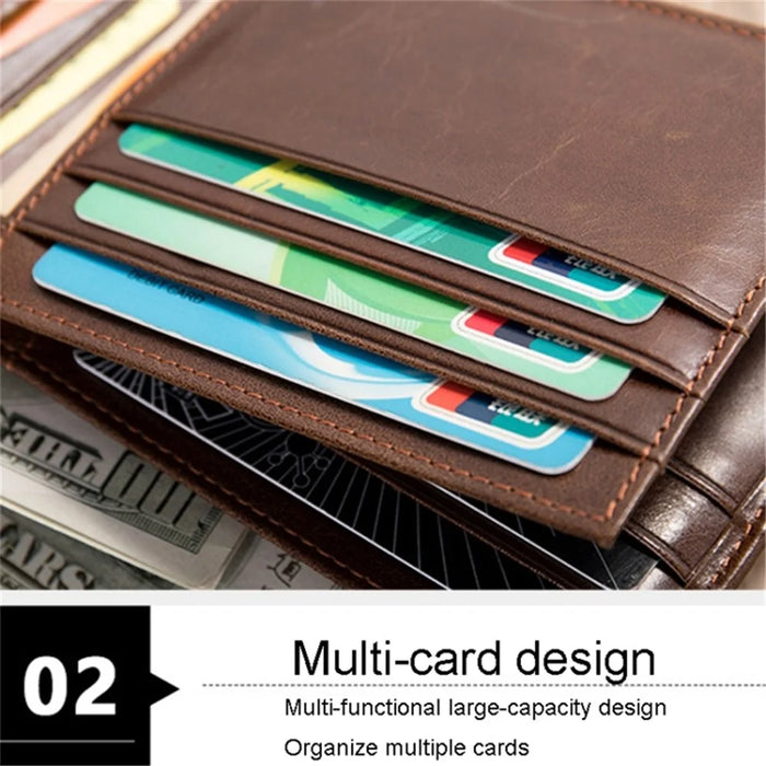 RFID Blocking Men's Wallet Top-Layer Cowhide Leather Clutch Purse Hand Bag Card Holder Billfold - Dark Brown - 6
