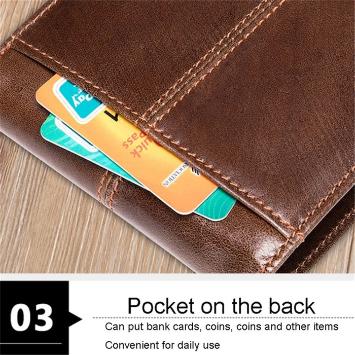 RFID Blocking Men's Wallet Top-Layer Cowhide Leather Clutch Purse Hand Bag Card Holder Billfold - Dark Brown - 7