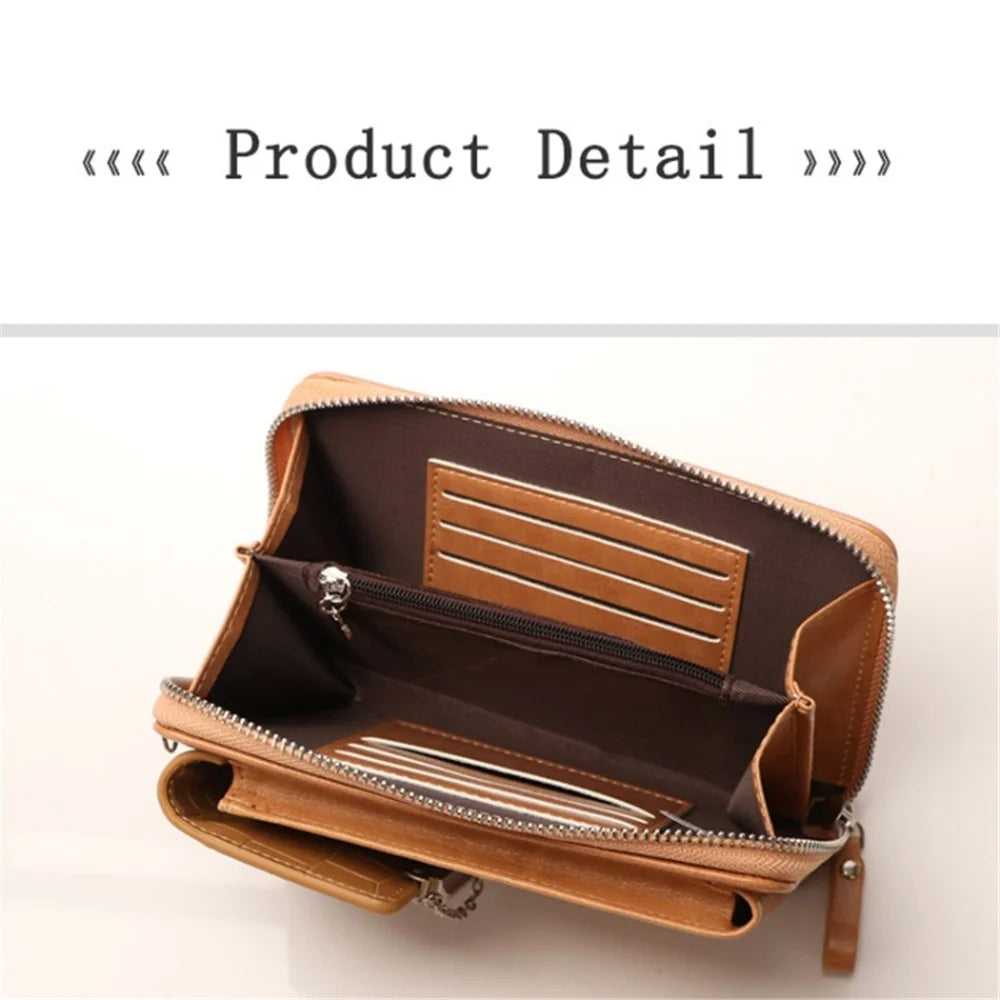 Phone Carrying Pouch Women Crocodile Texture PU Leather Zipper Wallet Small Crossbody Shoulder Bag - Apricot - 4