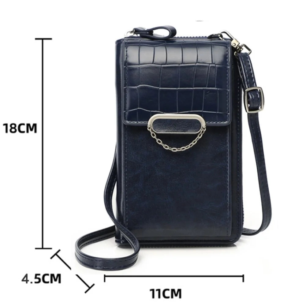 Phone Carrying Pouch Women Crocodile Texture PU Leather Zipper Wallet Small Crossbody Shoulder Bag - Apricot - 6