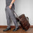 Retro Genuine Cow Leather Trolly Bag for Traveling Men Tote Shoulder Bag with Wheels - 6