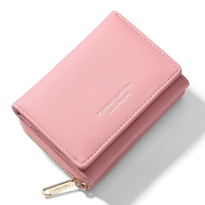 PERFECT FOR YOU 6905-014 Tri-fold Short Wallet PU Leather Zipper Coin Purse for Women - Pink - 1