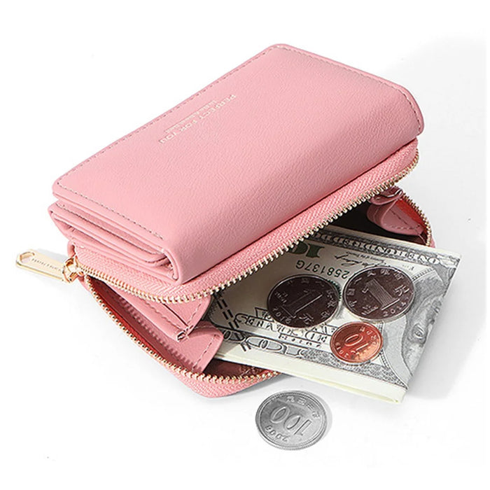 PERFECT FOR YOU 6905-014 Tri-fold Short Wallet PU Leather Zipper Coin Purse for Women - Pink - 3