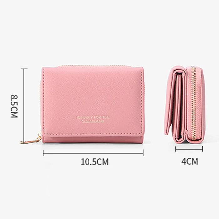 PERFECT FOR YOU 6905-014 Tri-fold Short Wallet PU Leather Zipper Coin Purse for Women - Pink - 4