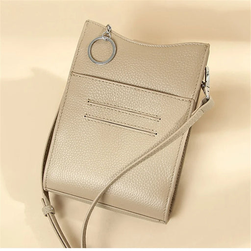 0013 First Layer Cowhide Women Crossbody Bag Phone Cards Holder Crossbody Bag - Light Khaki - 2