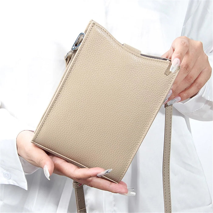 0013 First Layer Cowhide Women Crossbody Bag Phone Cards Holder Crossbody Bag - Light Khaki - 4