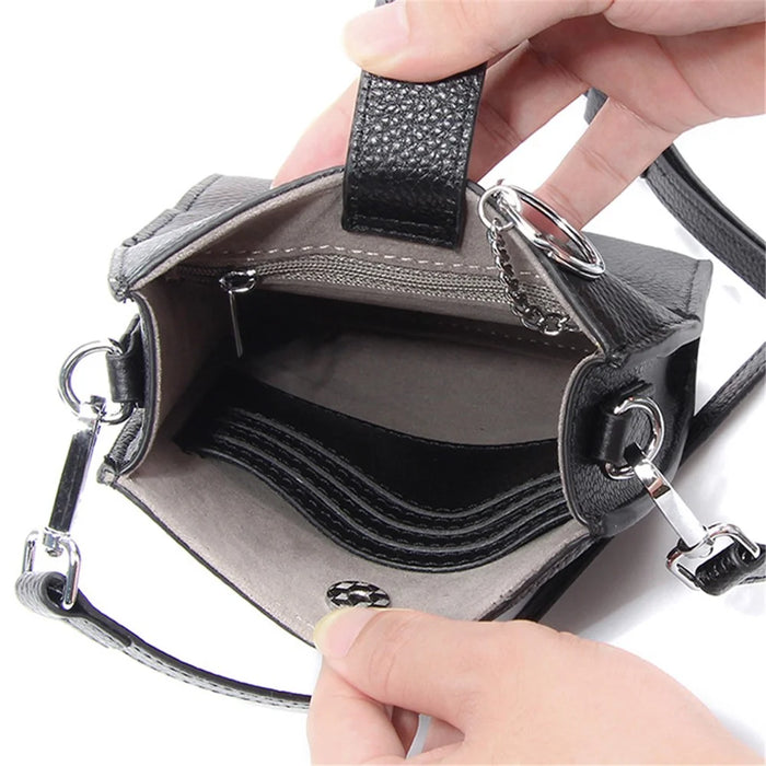 0013 First Layer Cowhide Women Crossbody Bag Phone Cards Holder Crossbody Bag - Light Khaki - 5