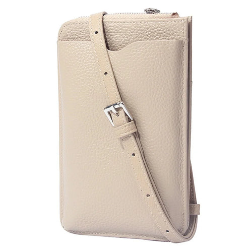 0018 Crossbody Phone Carrying Pouch Shoulder Bag Top-Layer Cowhide Leather Wallet Card Holder Bag - Khaki - 1