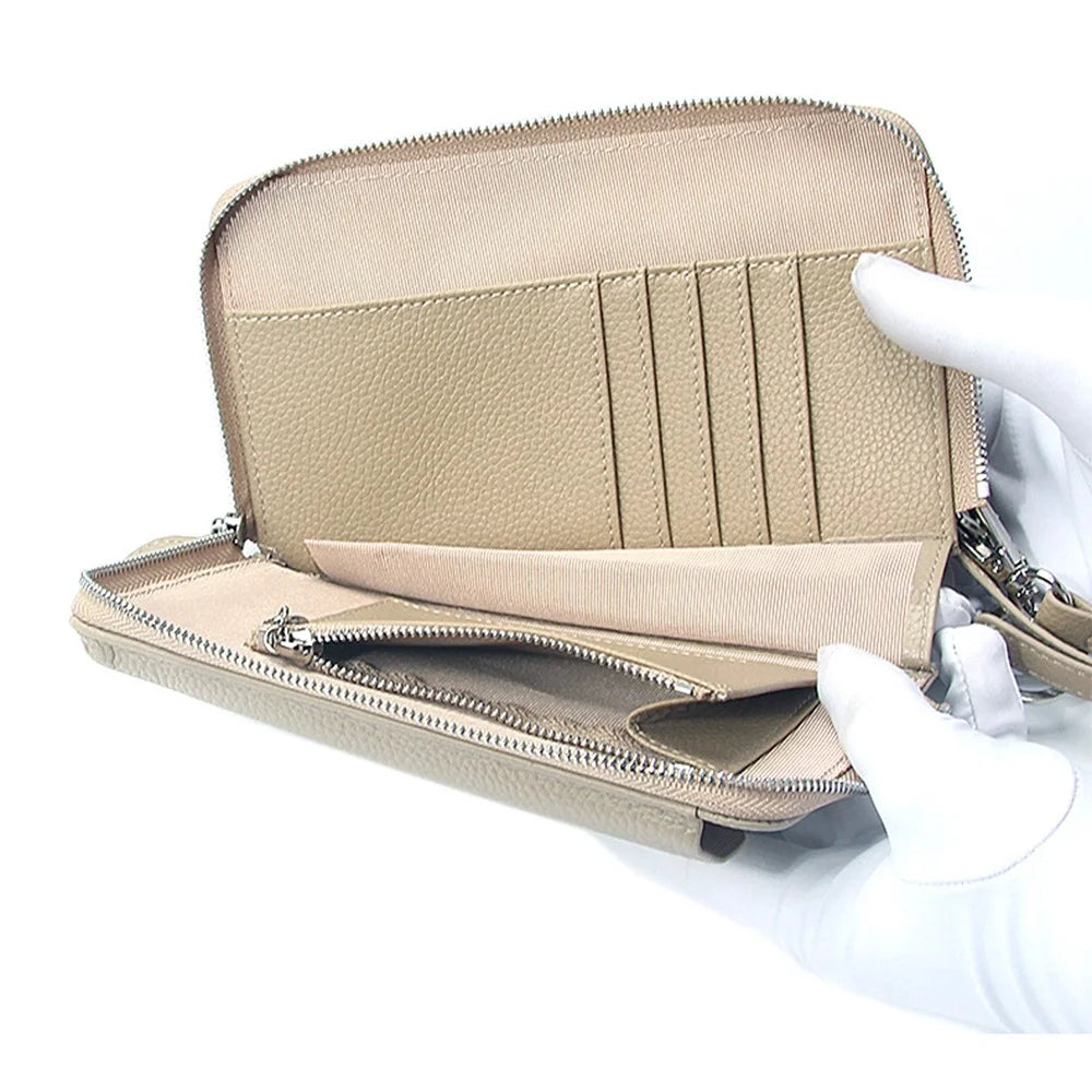 0018 Crossbody Phone Carrying Pouch Shoulder Bag Top-Layer Cowhide Leather Wallet Card Holder Bag - Khaki - 4