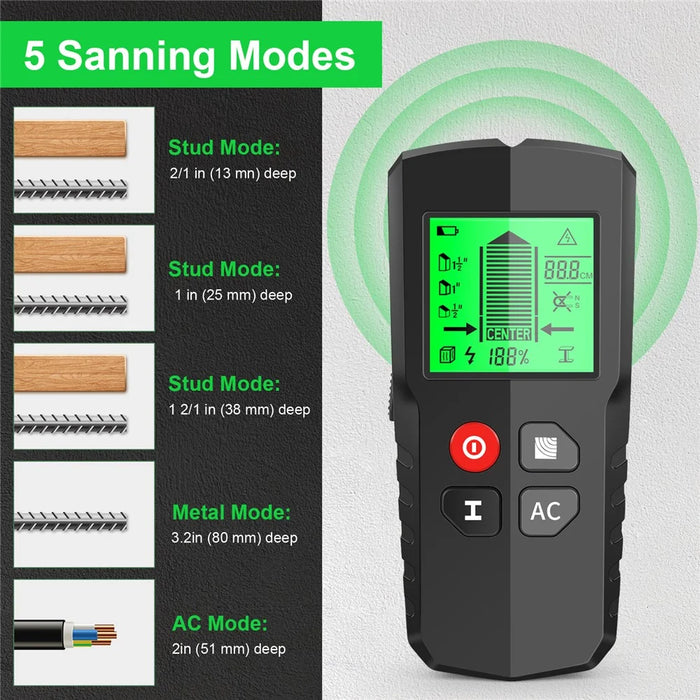 HW-QB5 5-in-1 Wall Detector with Digital Display Electronic Stud Finder Wall Scanner for Wood, Metal, AC - 4