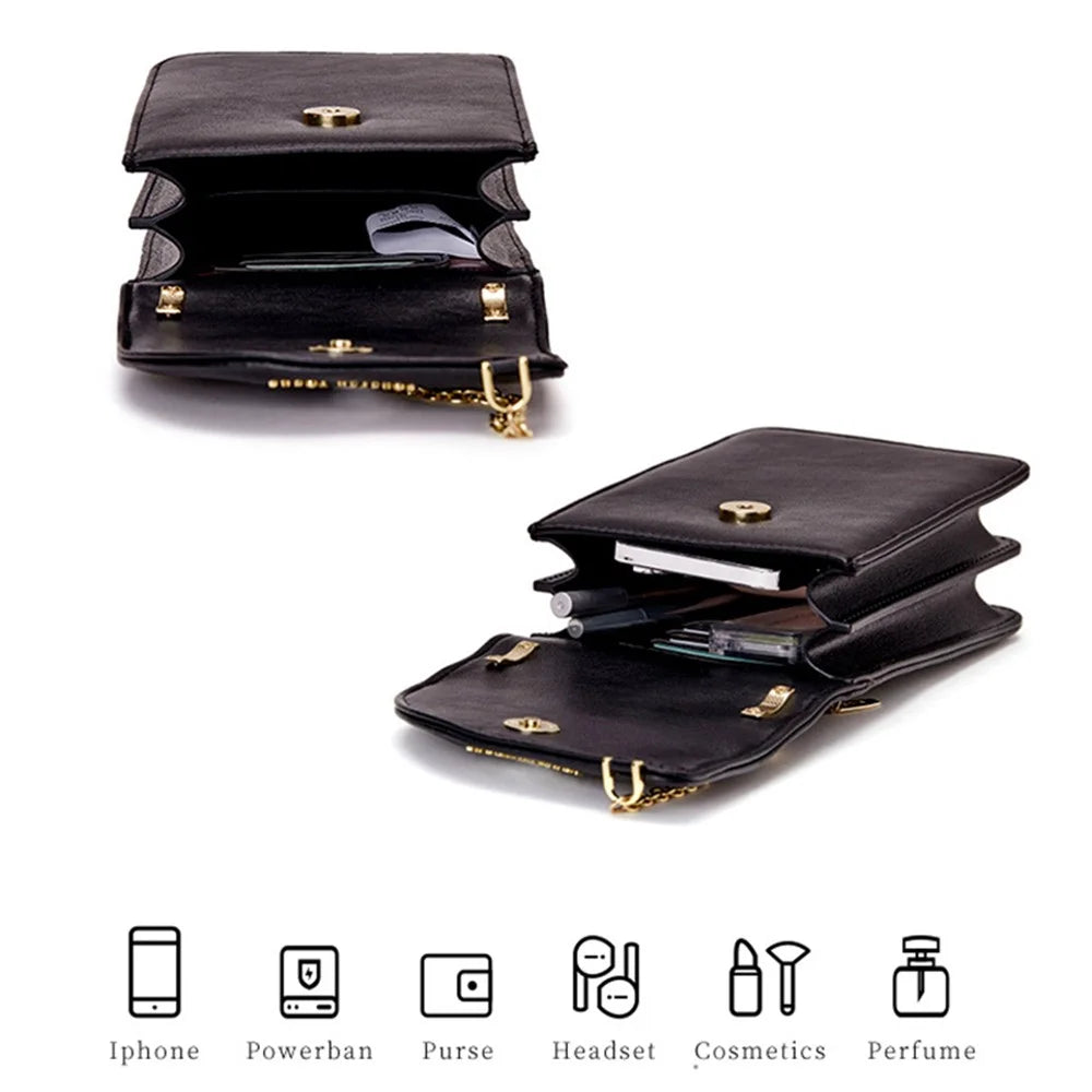 FOREVER YOUNG 6318-005 PU Leather Crossbody Phone Carrying Small Pouch Shoulder Bag Wallet - Black - 2