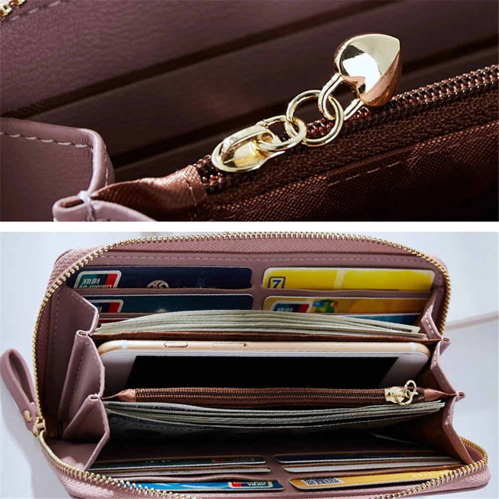 FOREVER YOUNG C7575-10 Women's Wristlet Clutch Purse Long Wallet PU Leather Cell Phone Pouch Bag - Pink - 3