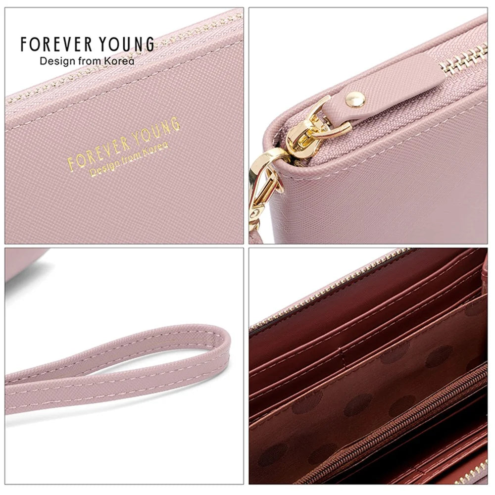 FOREVER YOUNG C7575-10 Women's Wristlet Clutch Purse Long Wallet PU Leather Cell Phone Pouch Bag - Pink - 5