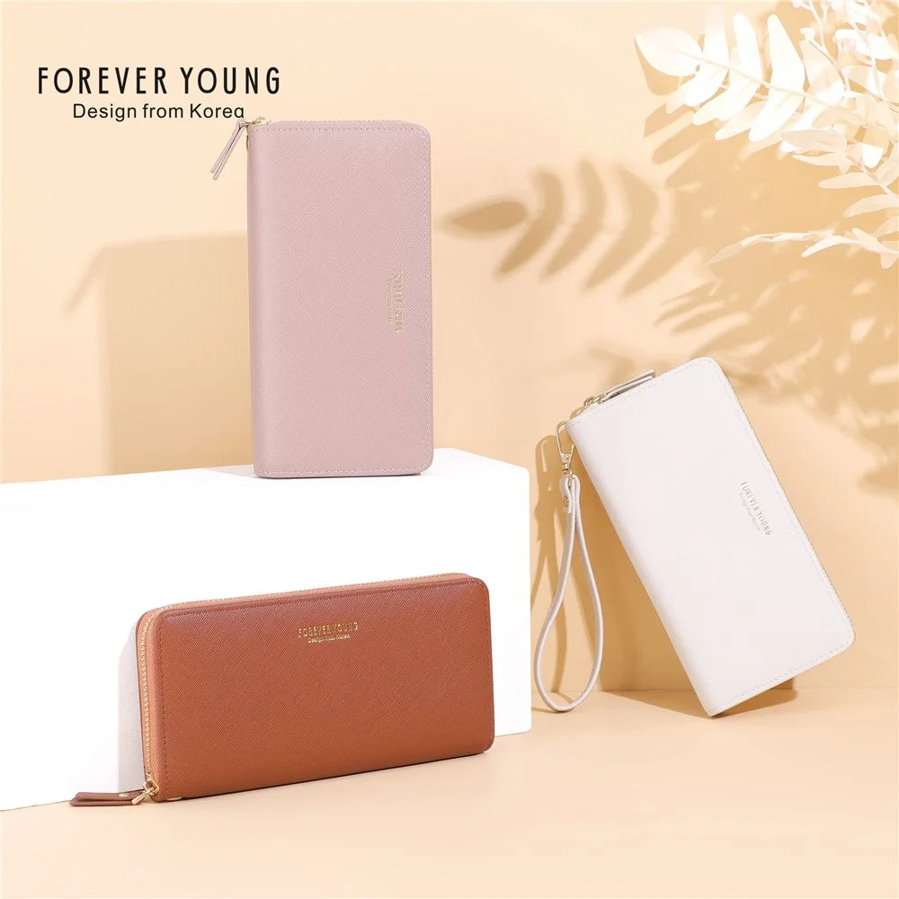FOREVER YOUNG C7575-10 Women's Wristlet Clutch Purse Long Wallet PU Leather Cell Phone Pouch Bag - Pink - 7