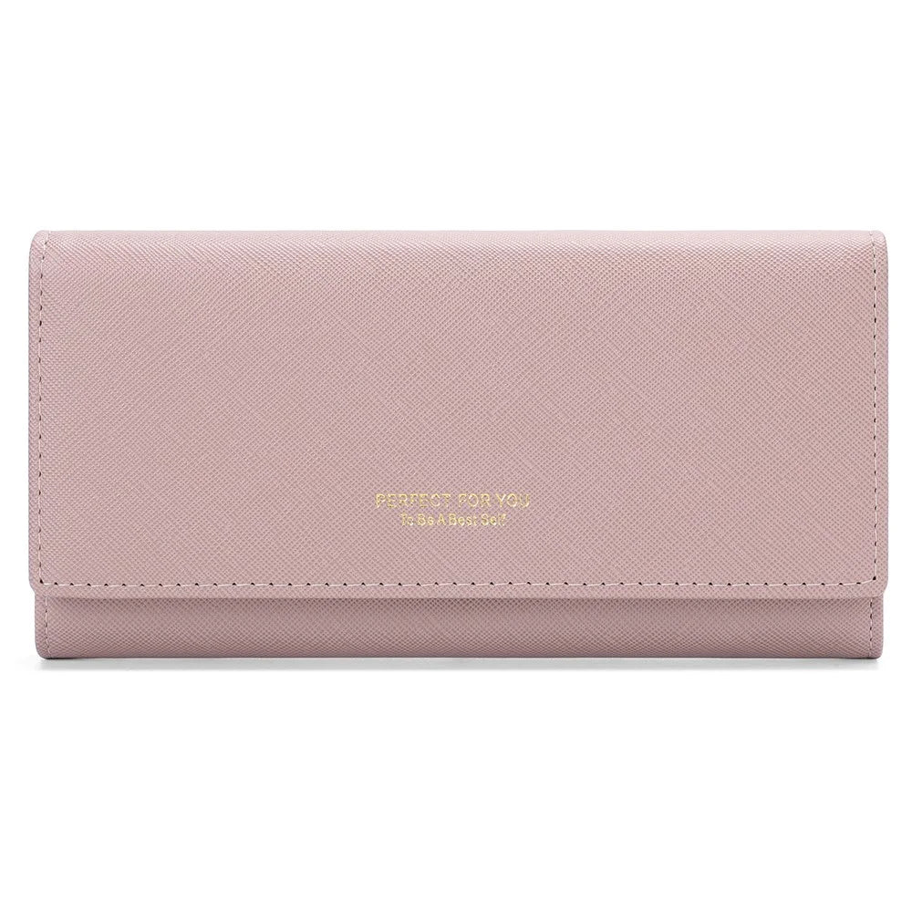 PERFECT FOR YOU 6133-003 Stylish Women Long Wallet Cross Texture PU Leather Purse - Pink - 1