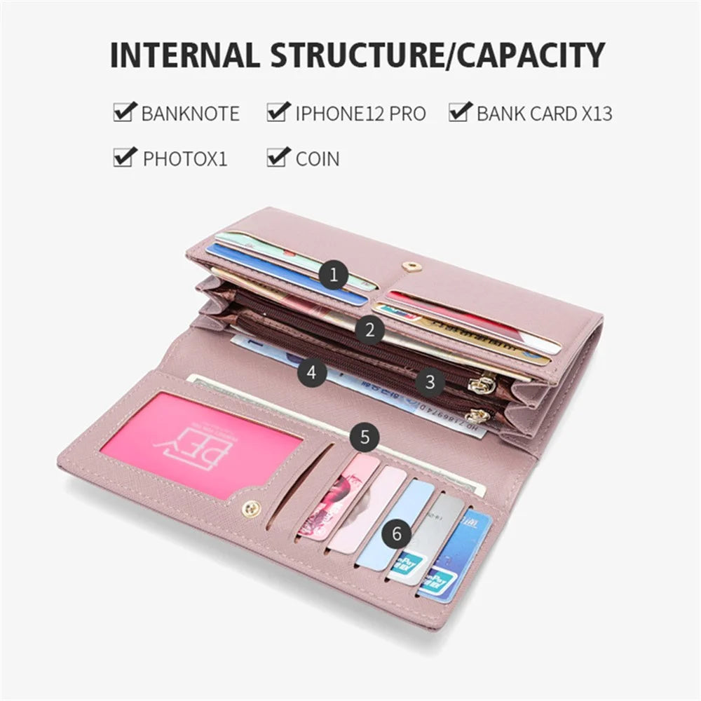 PERFECT FOR YOU 6133-003 Stylish Women Long Wallet Cross Texture PU Leather Purse - Pink - 2