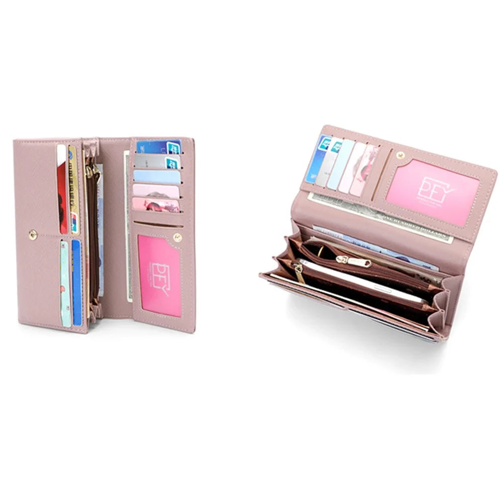PERFECT FOR YOU 6133-003 Stylish Women Long Wallet Cross Texture PU Leather Purse - Pink - 3