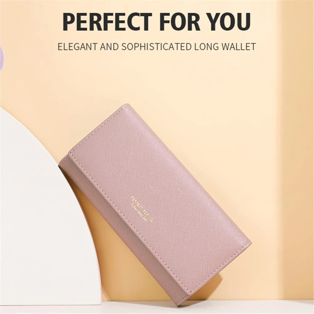 PERFECT FOR YOU 6133-003 Stylish Women Long Wallet Cross Texture PU Leather Purse - Pink - 4